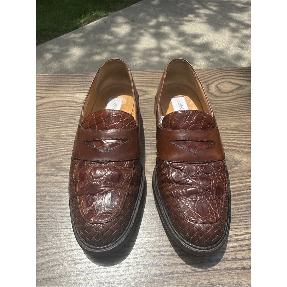 MEZLAN Crocodile Weave Catania Loafers Men's 9 M Brown Leather Slip On